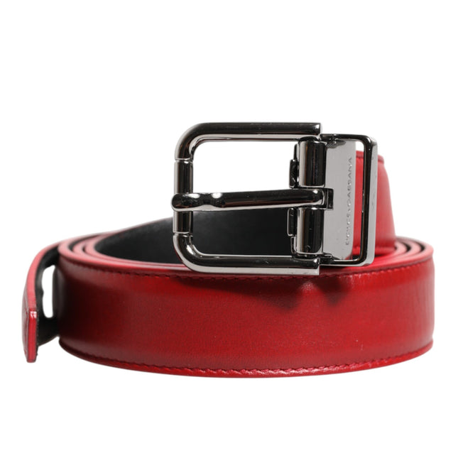 Dolce & Gabbana Red Leather Silver Tone Metal Buckle Belt