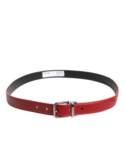 Dolce & Gabbana Red Leather Silver Tone Metal Buckle Belt