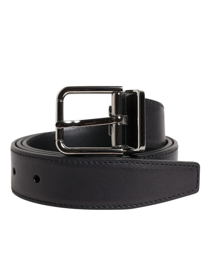 Dolce & Gabbana Black Classic Calf Leather Silver Buckle Belt