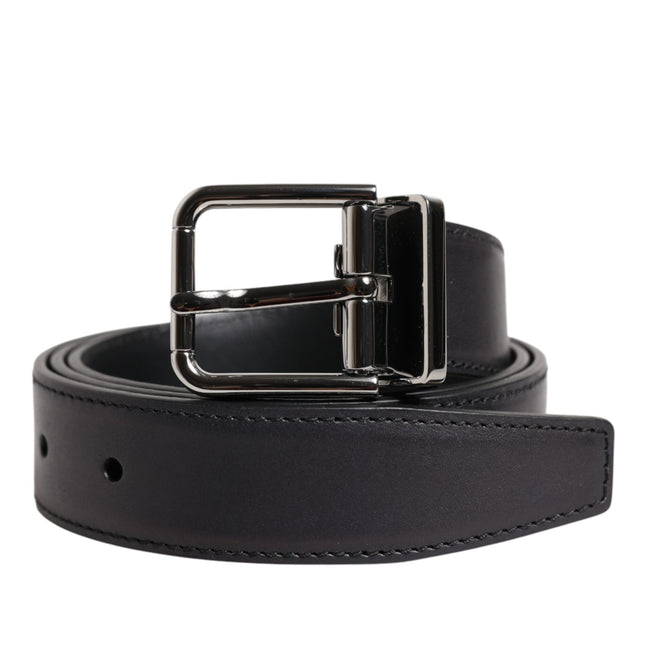 Dolce & Gabbana Black Classic Calf Leather Silver Buckle Belt