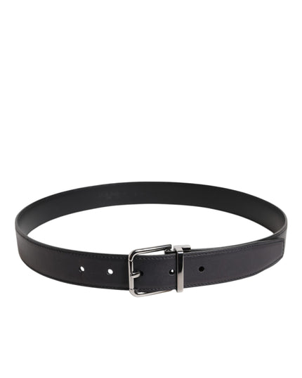 Dolce & Gabbana Black Classic Calf Leather Silver Buckle Belt