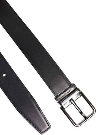 Dolce & Gabbana Black Classic Calf Leather Silver Buckle Belt