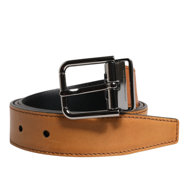 Dolce & Gabbana Brown Classic Calf Leather Silver Buckle Belt