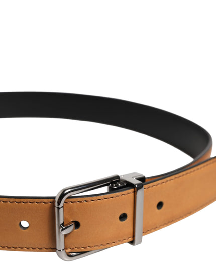 Dolce & Gabbana Brown Classic Calf Leather Silver Buckle Belt