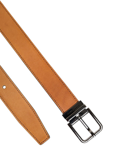 Dolce & Gabbana Brown Classic Calf Leather Silver Buckle Belt