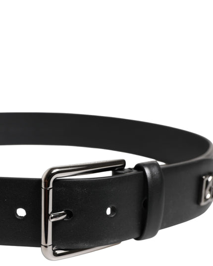 Dolce & Gabbana Black Calf Leather Studded Silver Buckle Belt