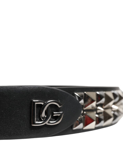 Dolce & Gabbana Black Calf Leather Studded Silver Buckle Belt
