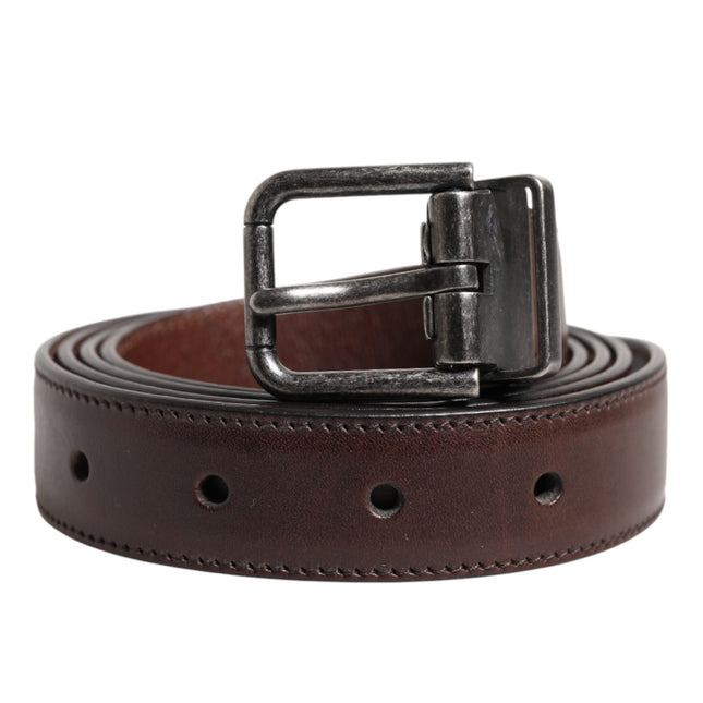 Dolce & Gabbana Brown Classic Calf Leather Metal Buckle Belt