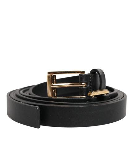 Dolce & Gabbana Black Double Strap Leather Gold Buckle Belt