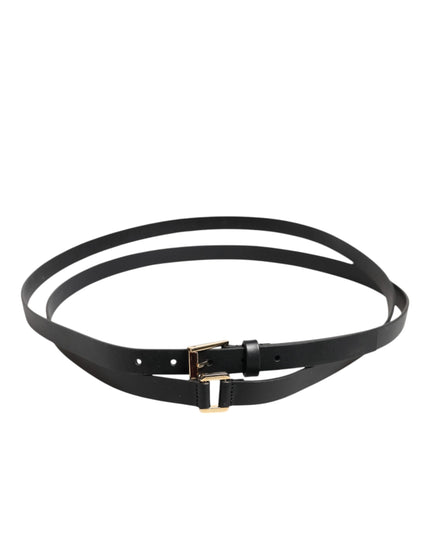 Dolce & Gabbana Black Double Strap Leather Gold Buckle Belt