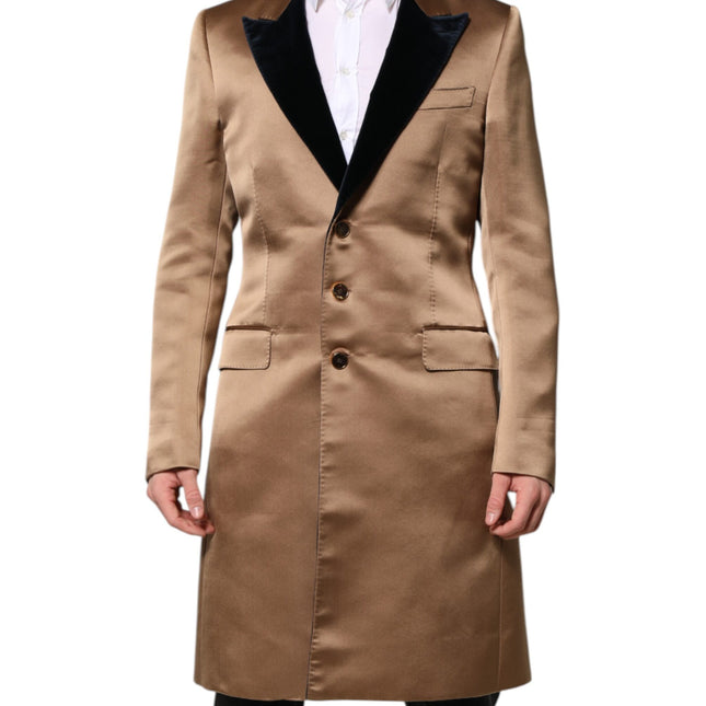 Dolce & Gabbana Brown Silk Single Breasted Trench Coat  Jacket