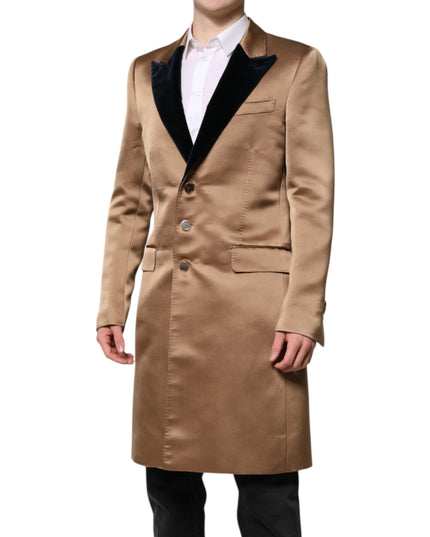 Dolce & Gabbana Brown Silk Single Breasted Trench Coat  Jacket
