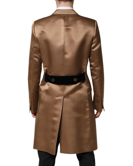 Dolce & Gabbana Brown Silk Single Breasted Trench Coat  Jacket