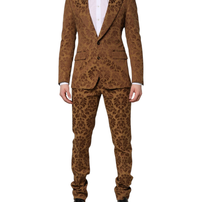 Dolce & Gabbana Brown Floral Jacquard SICILIA 2 Piece Suit