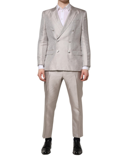 Dolce & Gabbana Light Gray Jacquard Silk Dotted 2 Piece Suit