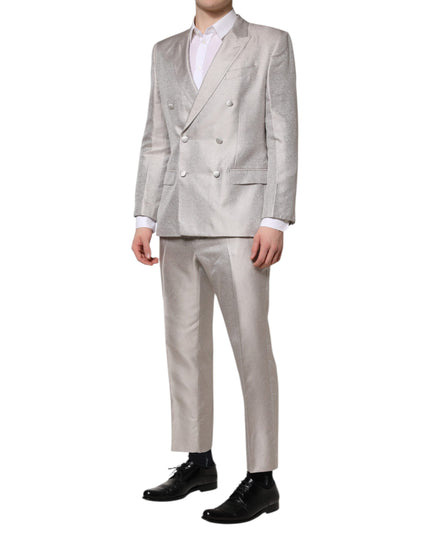 Dolce & Gabbana Light Gray Jacquard Silk Dotted 2 Piece Suit
