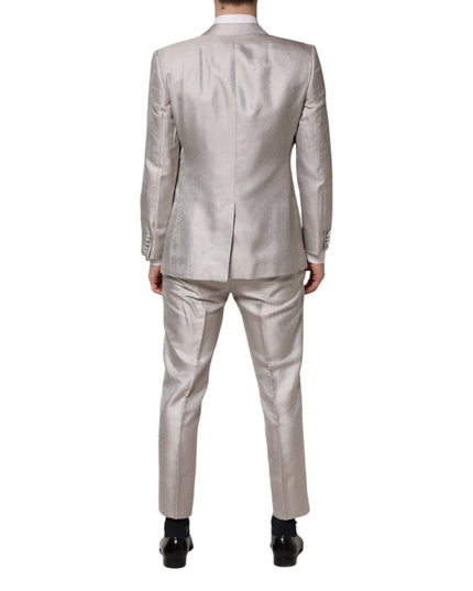 Dolce & Gabbana Light Gray Jacquard Silk Dotted 2 Piece Suit