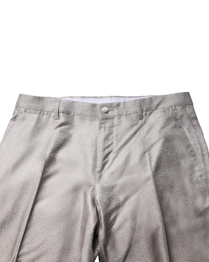 Dolce & Gabbana Light Gray Jacquard Silk Dotted 2 Piece Suit