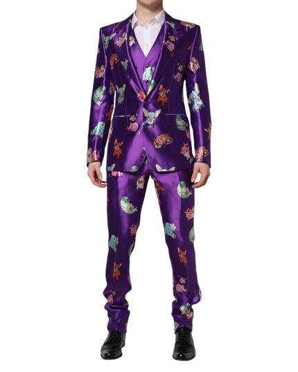 Dolce & Gabbana Purple Silk Animal Print 3 Piece Suit