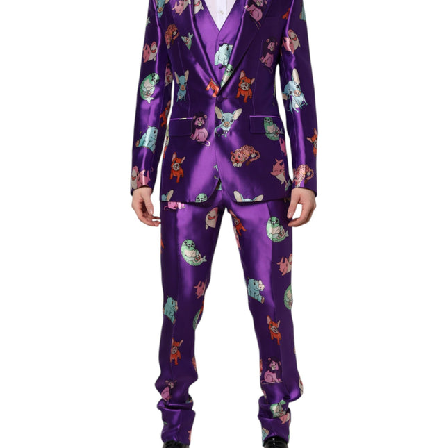 Dolce & Gabbana Purple Silk Animal Print 3 Piece Suit