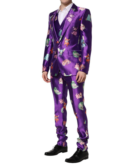 Dolce & Gabbana Purple Silk Animal Print 3 Piece Suit