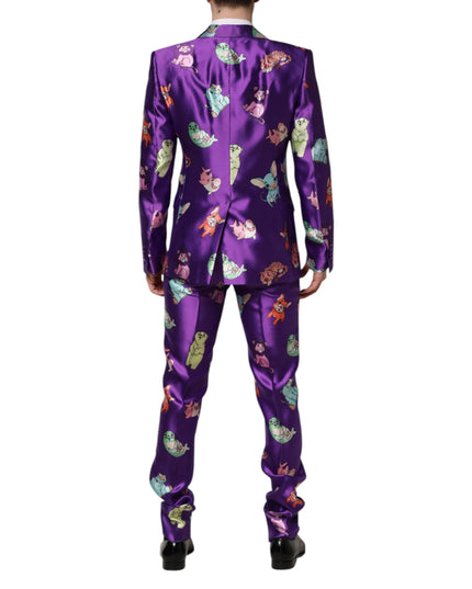 Dolce & Gabbana Purple Silk Animal Print 3 Piece Suit