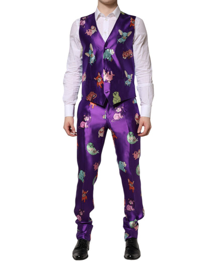 Dolce & Gabbana Purple Silk Animal Print 3 Piece Suit