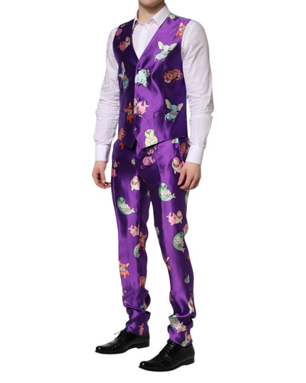 Dolce & Gabbana Purple Silk Animal Print 3 Piece Suit