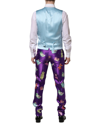 Dolce & Gabbana Purple Silk Animal Print 3 Piece Suit