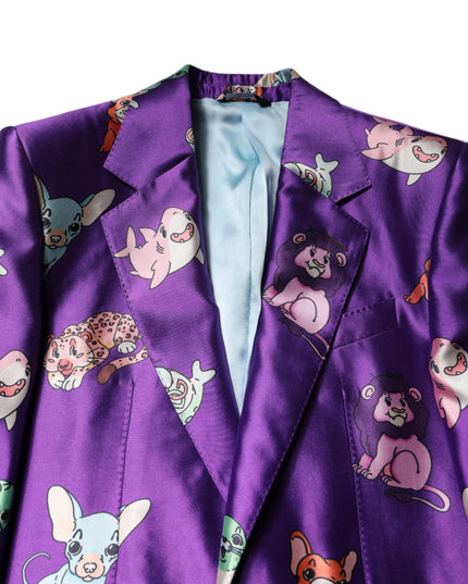 Dolce & Gabbana Purple Silk Animal Print 3 Piece Suit
