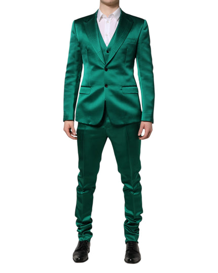 Dolce & Gabbana Green Silk 3 Piece Single Breasted Suit