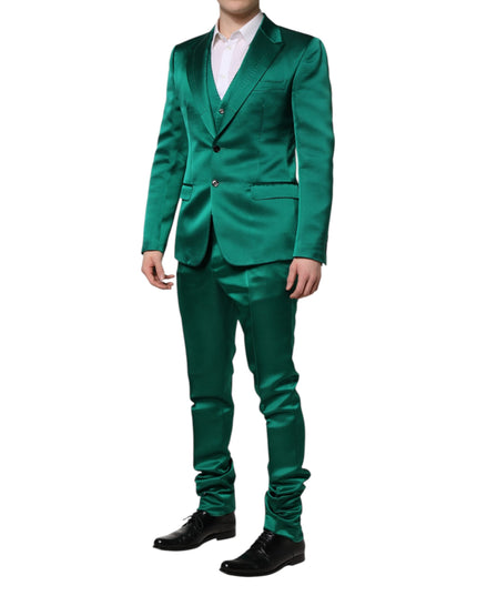 Dolce & Gabbana Green Silk 3 Piece Single Breasted Suit
