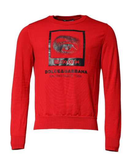 Dolce & Gabbana Red Eye Print Crew Neck Men Pullover Sweater