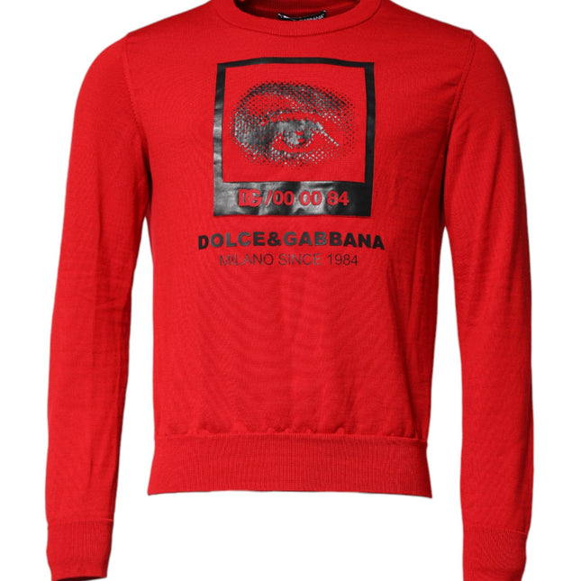 Dolce & Gabbana Red Eye Print Crew Neck Men Pullover Sweater