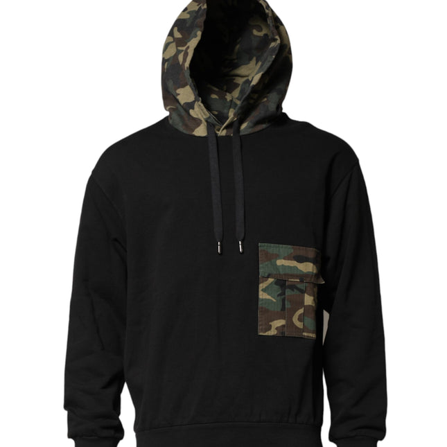 Dolce & Gabbana Black Camouflage Hooded Sweatshirt Sweater