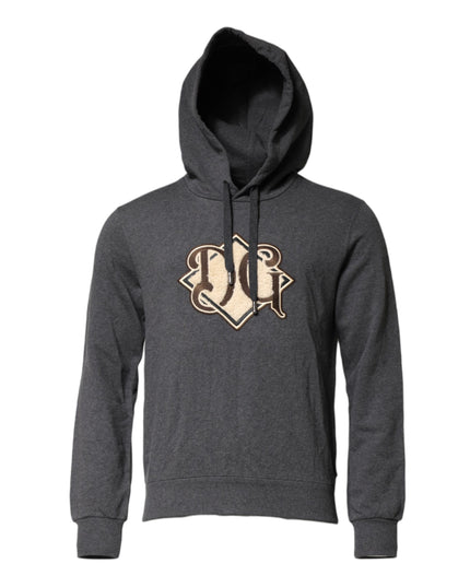 Dolce & Gabbana Gray Logo Patch Hooded Sweatshirt Sweater