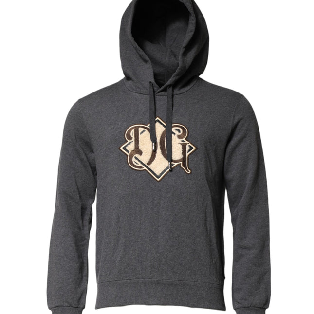 Dolce & Gabbana Gray Logo Patch Hooded Sweatshirt Sweater
