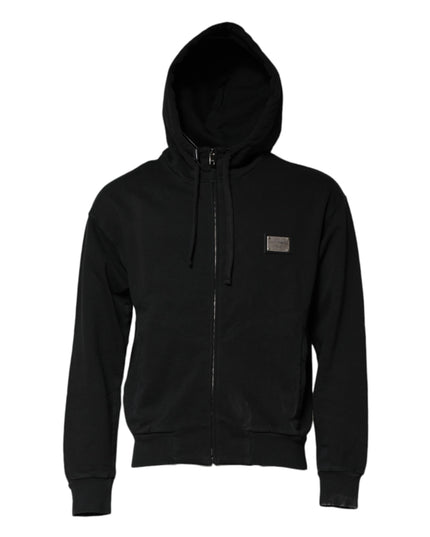 Dolce & Gabbana Black Logo Full Zip Hooded Men Sweatshirt Sweater