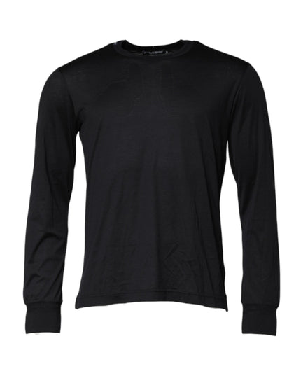 Dolce & Gabbana Dark Blue Silk Crew Neck Men Pullover Sweater