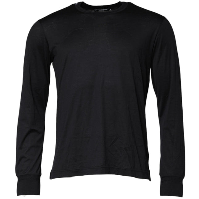 Dolce & Gabbana Dark Blue Silk Crew Neck Men Pullover Sweater