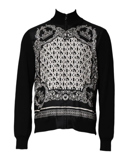 Dolce & Gabbana Black White Bandana Print Full Zip Sweater