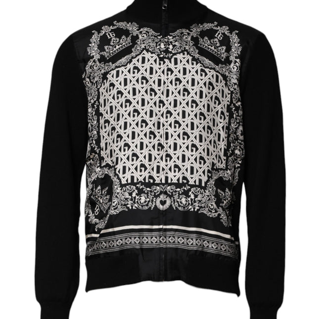 Dolce & Gabbana Black White Bandana Print Full Zip Sweater