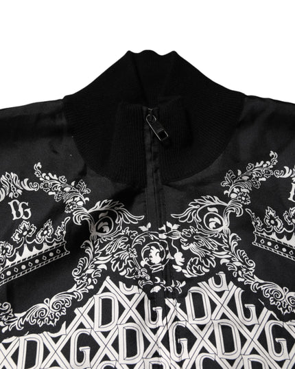 Dolce & Gabbana Black White Bandana Print Full Zip Sweater