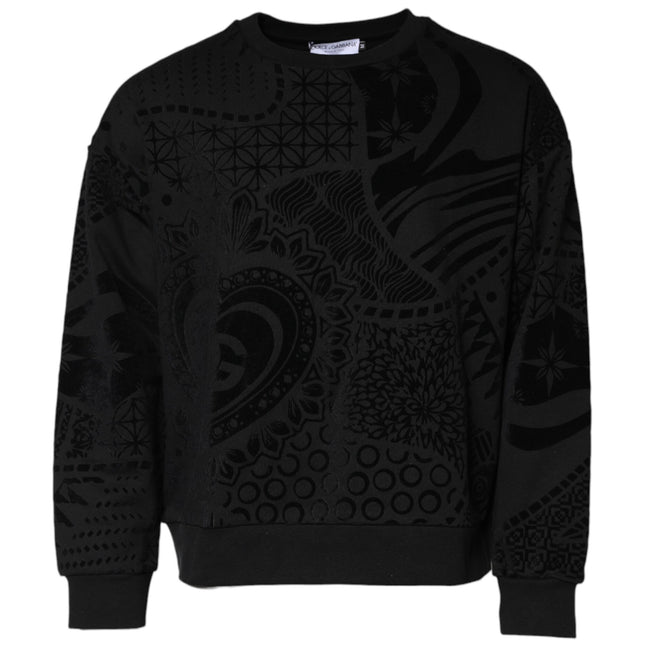 Dolce & Gabbana Black Printed Crew Neck Sweatshirt Sweater