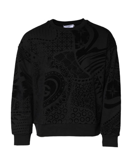 Dolce & Gabbana Black Printed Crew Neck Sweatshirt Sweater