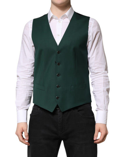 Dolce & Gabbana Green Wool Dress Formal Men Waistcoat Vest