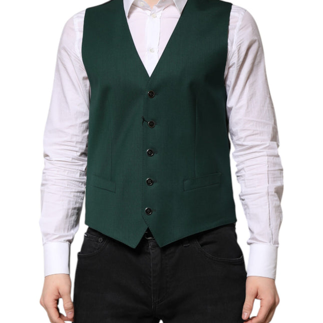 Dolce & Gabbana Green Wool Dress Formal Men Waistcoat Vest