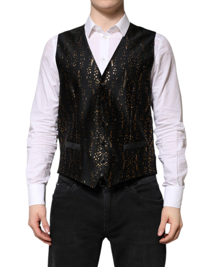 Dolce & Gabbana Black Lurex Dress Formal Men Waistcoat Vest