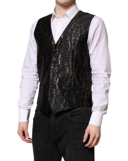 Dolce & Gabbana Black Lurex Dress Formal Men Waistcoat Vest