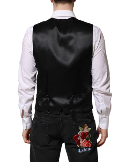 Dolce & Gabbana Black Lurex Dress Formal Men Waistcoat Vest